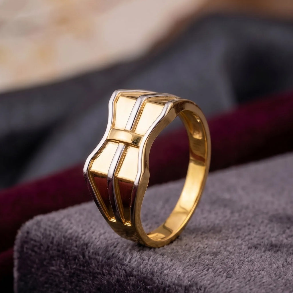 Marvel Silver 9K Gold Two-Tone Modern Textured Ring for Boys and Men
