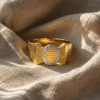 Marvel Silver 9K Gold Two-Tone Square Geometric Design Ring for Boys and Men