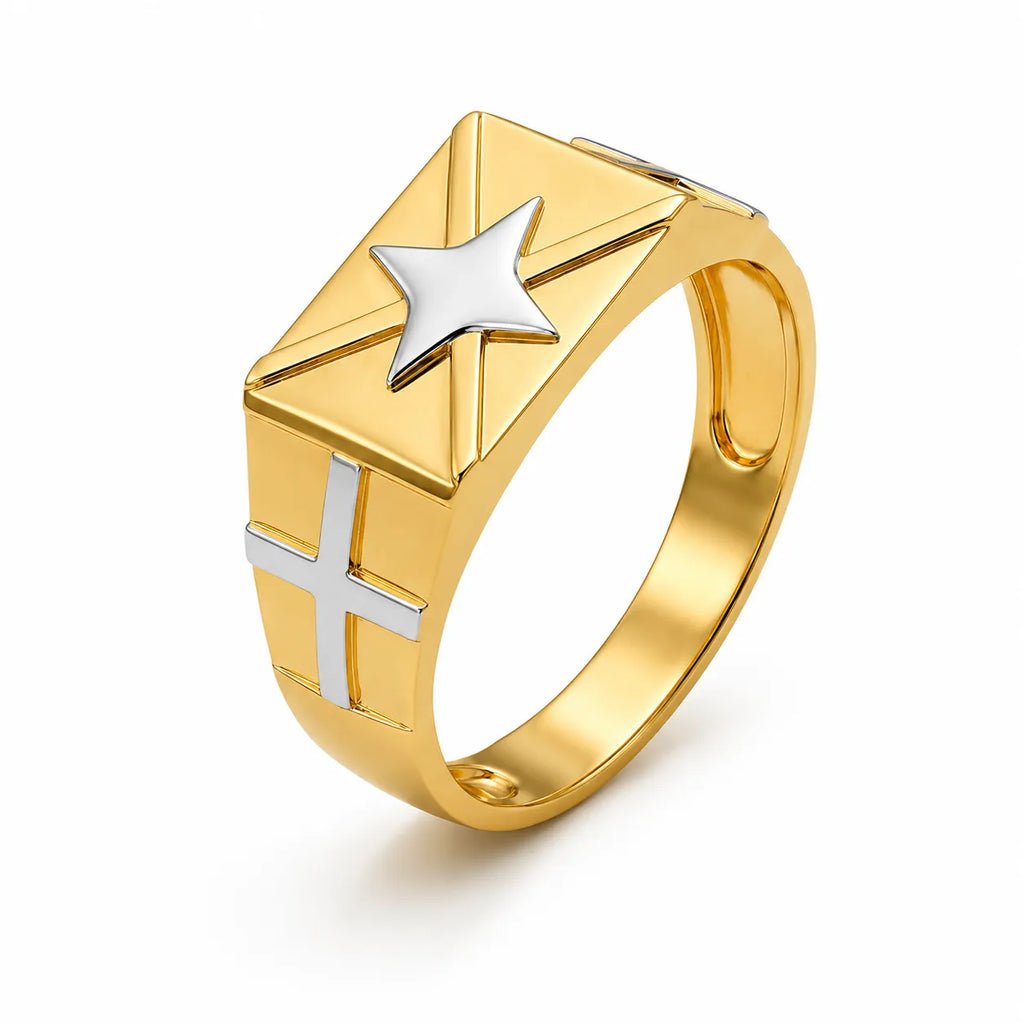 Marvel Silver 9K Gold Two-Tone Star Signet Ring for Boys and Men
