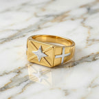 Marvel Silver 9K Gold Two-Tone Star Signet Ring for Boys and Men
