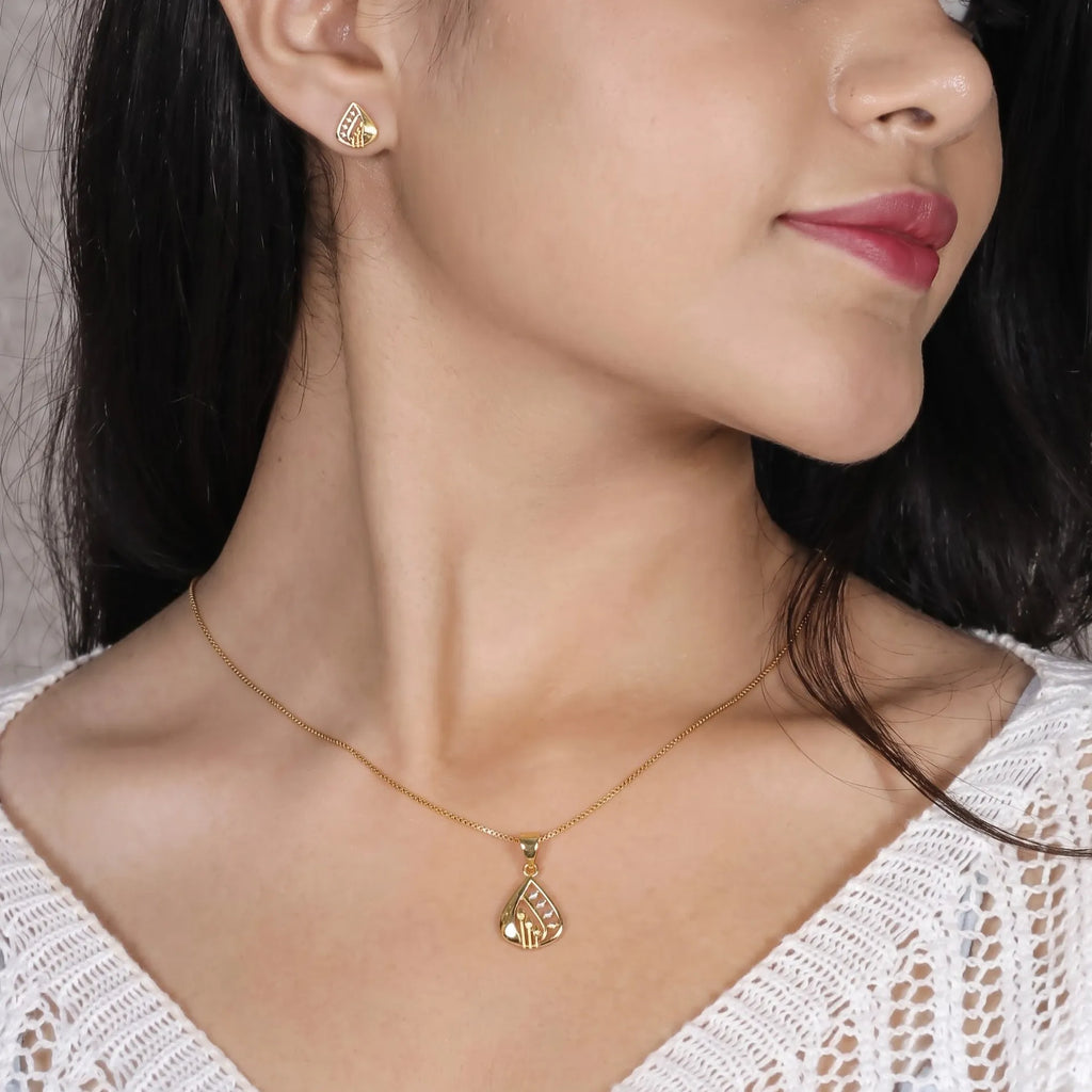 Marvel Silver 9K Gold Two-Tone Teardrop Leaf Necklace Set with Matching Earrings for Women – Chain Not Included
