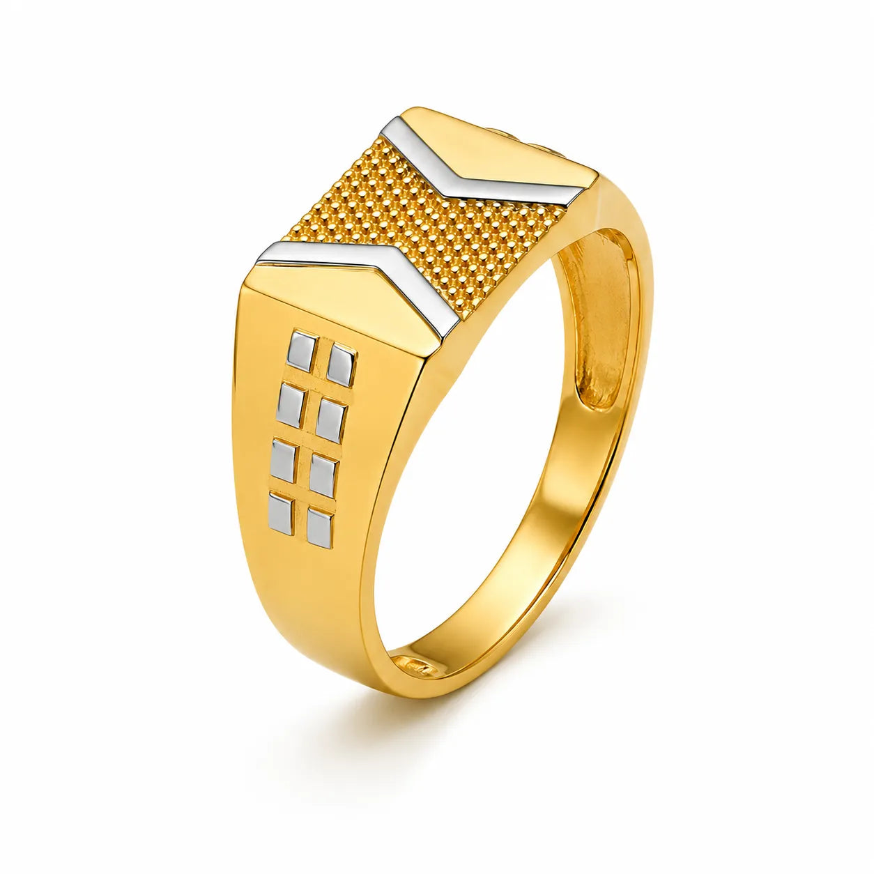 Marvel Silver 9K Gold Two-Tone Textured Grid Ring for Boys and Men