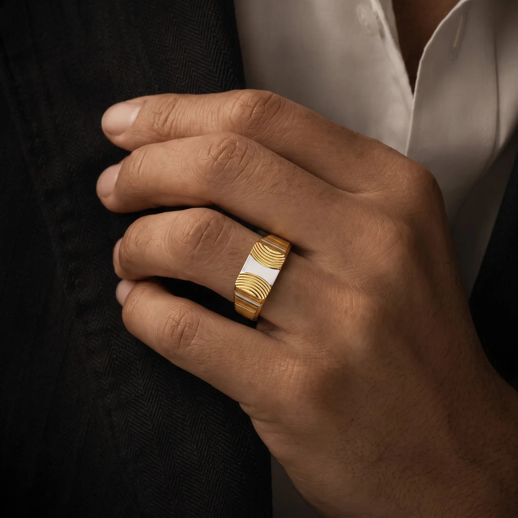 Marvel Silver 9K Gold Two-Tone Wave Design Ring for Boys and Men