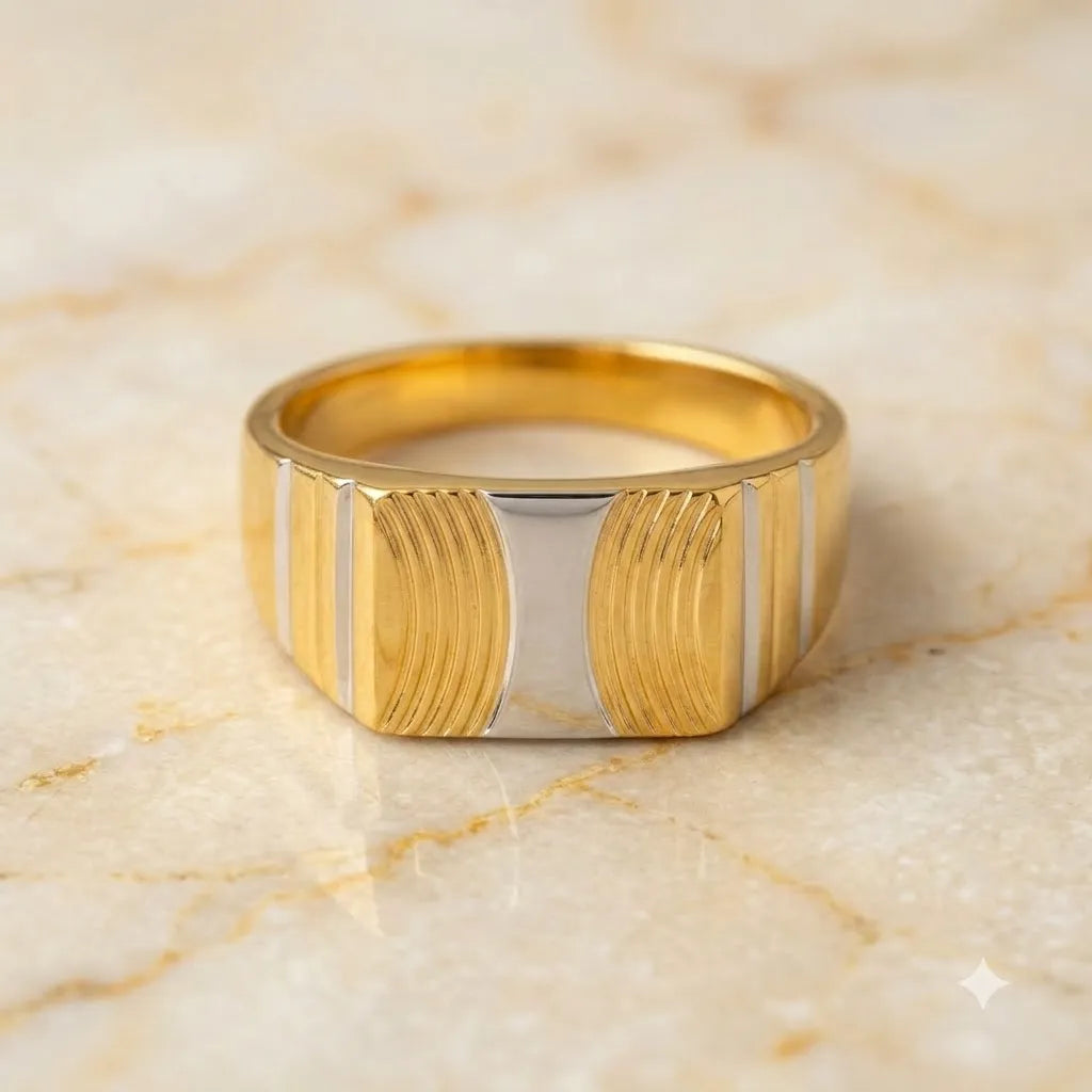 Marvel Silver 9K Gold Two-Tone Wave Design Ring for Boys and Men