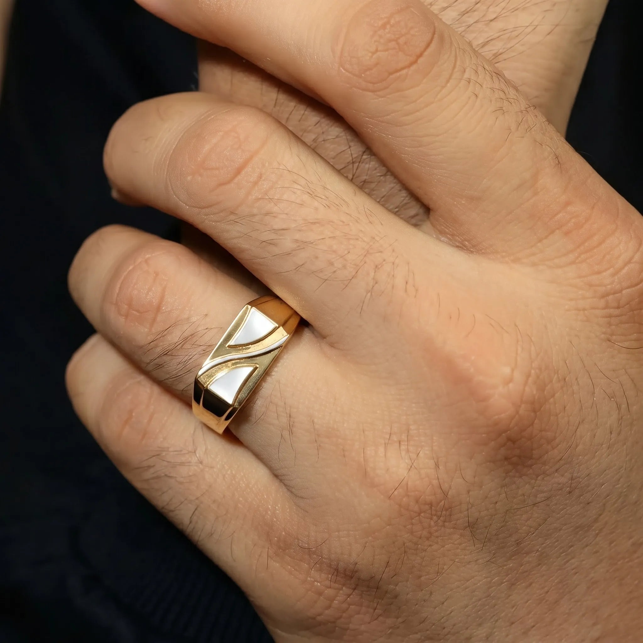 Marvel Silver 9K Gold Two-Tone Wave Signet Ring for Boys and Men