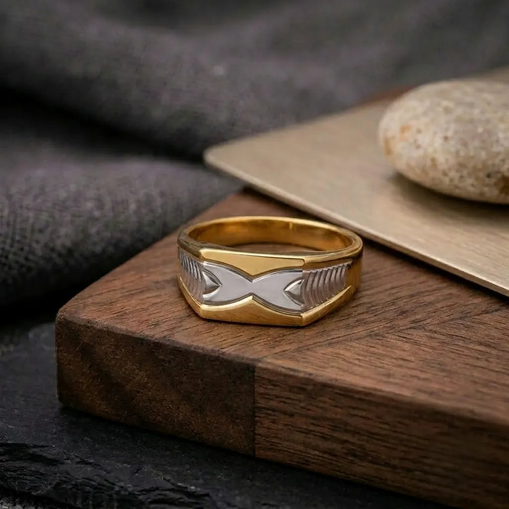 Marvel Silver 9K Gold Two-Tone Wave Signet Ring for Boys and Men