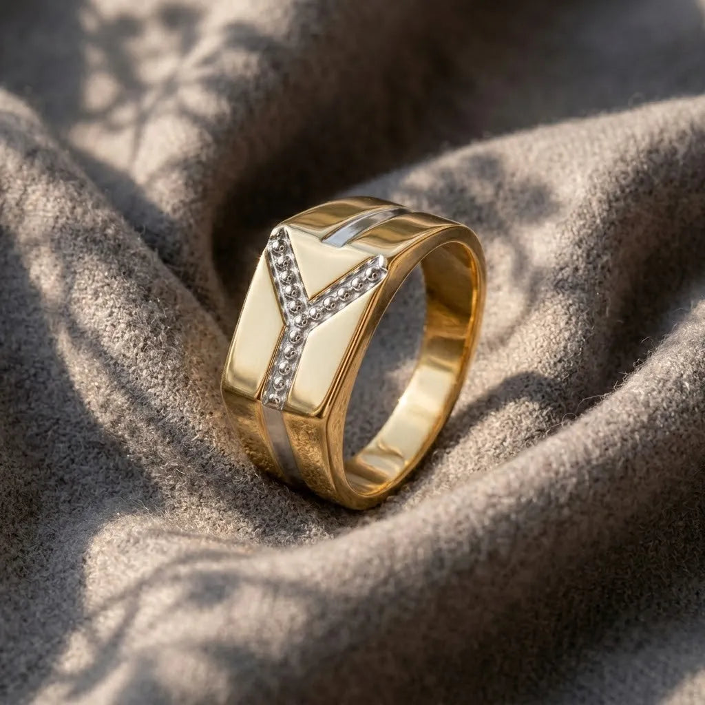 Marvel Silver 9K Gold Two-Tone Y Design Ring for Boys and Men