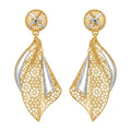 9K gold two tone floral leaf dangler earrings for girls with openwork design and silver-tone accents by Marvel Silver.