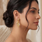 9K gold two tone floral leaf dangler earrings for girls with openwork design and silver-tone accents by Marvel Silver.