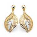 9K gold two tone leaf drop earrings for girls with openwork lattice design and silver-tone swirl detail by Marvel Silver.