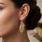 9K gold two tone mesh drop earrings for girls with openwork design and silver-tone textured accents by Marvel Silver.