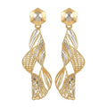 9K gold two tone spiral dangler earrings for girls with long openwork design and silver-tone highlights by Marvel Silver.