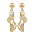 9K gold two tone spiral dangler earrings for girls with long openwork design and silver-tone highlights by Marvel Silver.