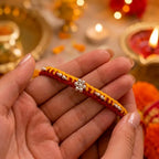 Silver Yellow Red Floral Bead Rakhi for Brother
