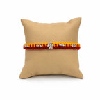 Silver Yellow Red Floral Bead Rakhi for Brother
