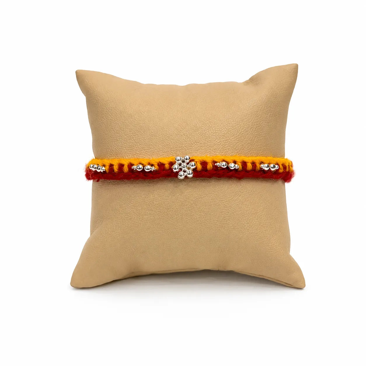 Silver Yellow Red Floral Bead Rakhi for Brother