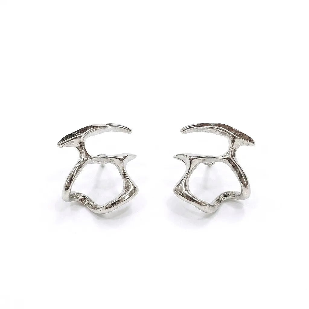 Marvel Silver Abstract Silver Sculptural Stud Earrings for Women with Modern Minimalist Design
