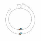 Marvel Silver adjustable silver anklet for women with colorful peacock design and extension chain