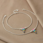 Marvel Silver adjustable silver anklet for women with colorful hanging charm and silver bead detailing
