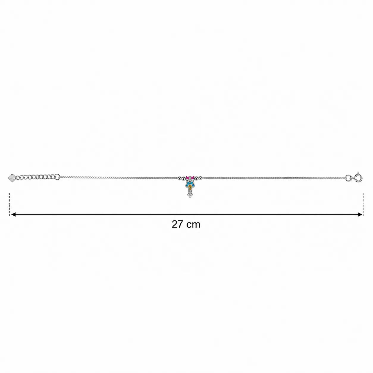Marvel Silver adjustable silver anklet for women with colorful hanging charm and silver bead detailing