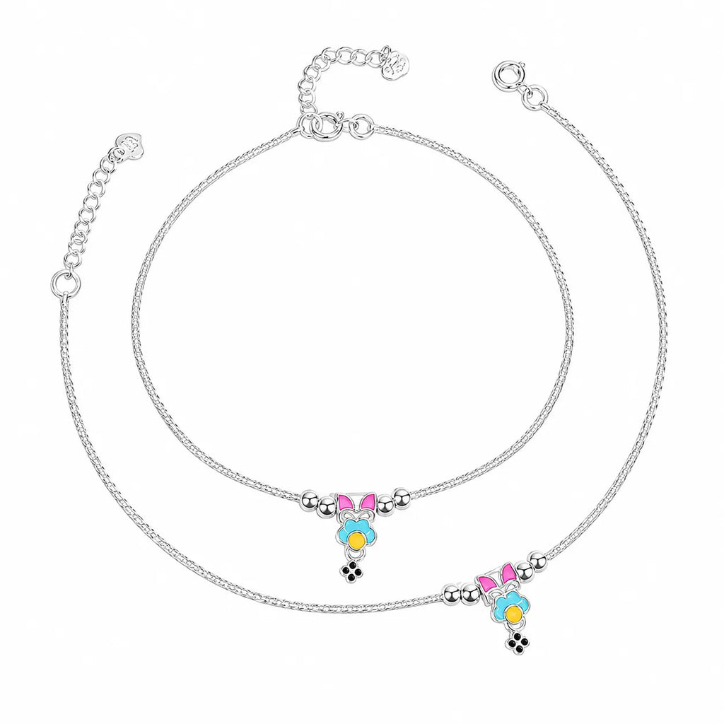 Marvel Silver adjustable silver anklet for women with colorful hanging charm and silver bead detailing