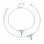 Marvel Silver adjustable silver anklet for women with colorful hanging charm and silver bead detailing
