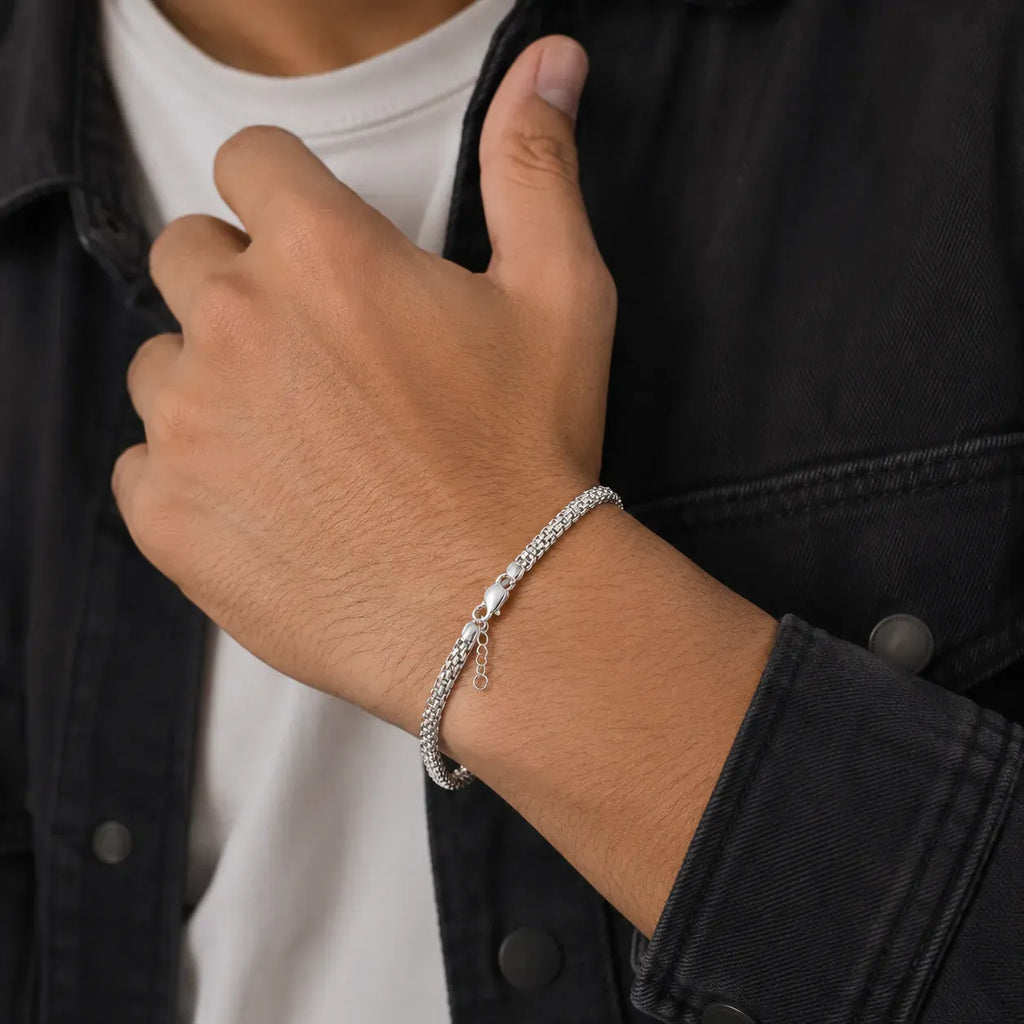 Marvel Silver adjustable double chain silver bracelet for men and women with lobster clasp and extension chain