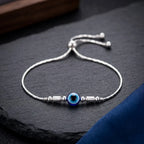 Marvel Silver adjustable silver bracelet for women with blue evil eye centerpiece and slider closure