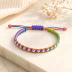 Marvel Silver 925 sterling silver beaded adjustable macrame bracelet with multicolor thread and polished silver beads for men and women.