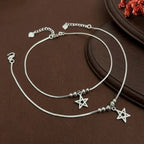 Marvel Silver adjustable silver anklet for women with hanging star charm and polished bead detailing