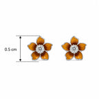 Marvel Silver amber floral crystal stud earrings featuring glossy enamel flower petals with a sparkling crystal centre for women and girls.