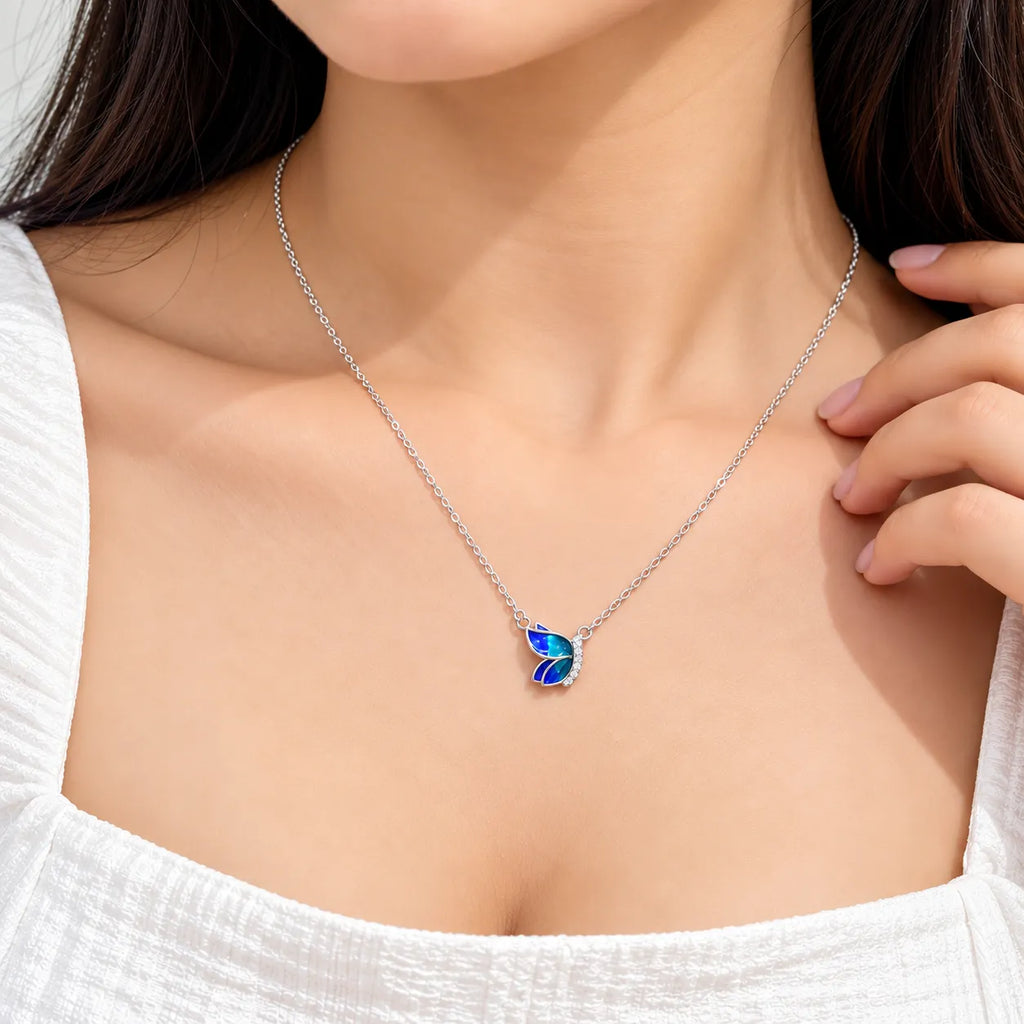 Marvel Silver Aqua Blue Butterfly Silver Chain Pendant for Girls and Women
