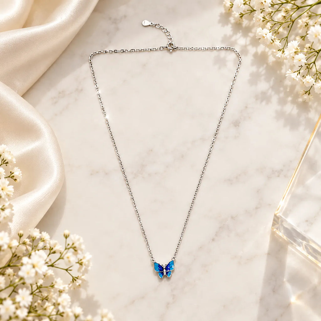 Marvel Silver Azure Glow Butterfly Silver Chain Pendant for Girls and Women