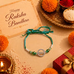 Marvel Silver BRO Silver Rakhi with Green Crystal Beads, White Pearl Beads and Sparkling BRO Charm for Raksha Bandhan