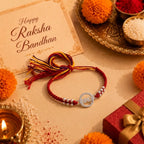 Marvel Silver BRO Silver Rakhi with Sparkling CZ Stone Charm, Silver Beads and Red Thread for Raksha Bandhan