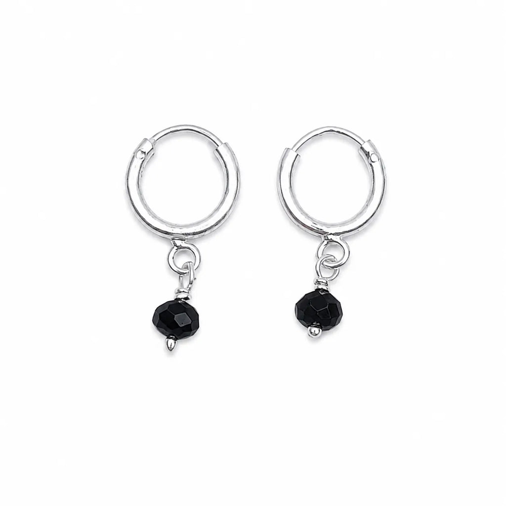Marvel Silver black bead drop silver bali earrings with round hoop design
