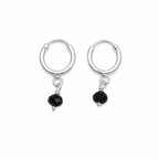 Marvel Silver black bead drop silver bali earrings with round hoop design