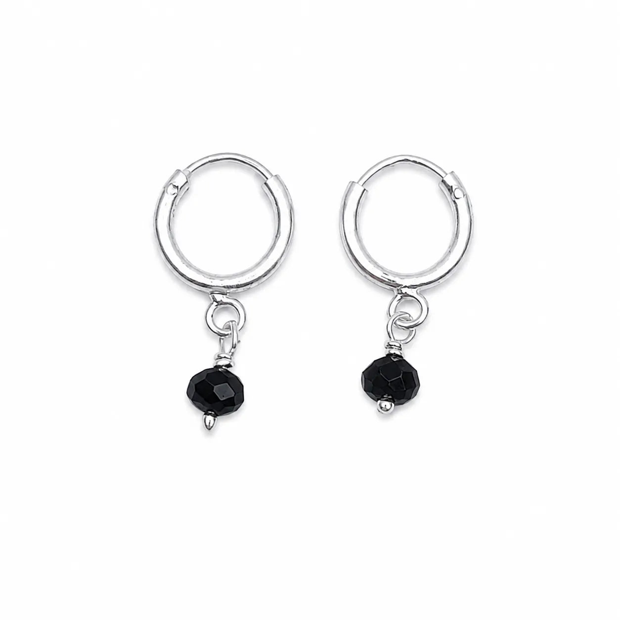 Marvel Silver black bead drop silver bali earrings with round hoop design