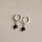 Marvel Silver black bead drop silver bali earrings with round hoop design