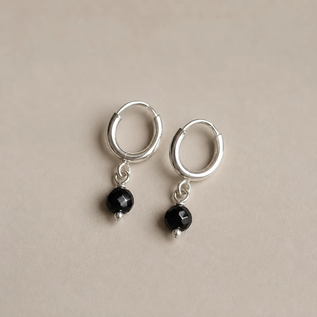 Marvel Silver black bead drop silver bali earrings with round hoop design