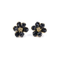Marvel Silver Black Enamel Flower Stud Earrings with Crystal Center and Gold-Tone Finish for Women