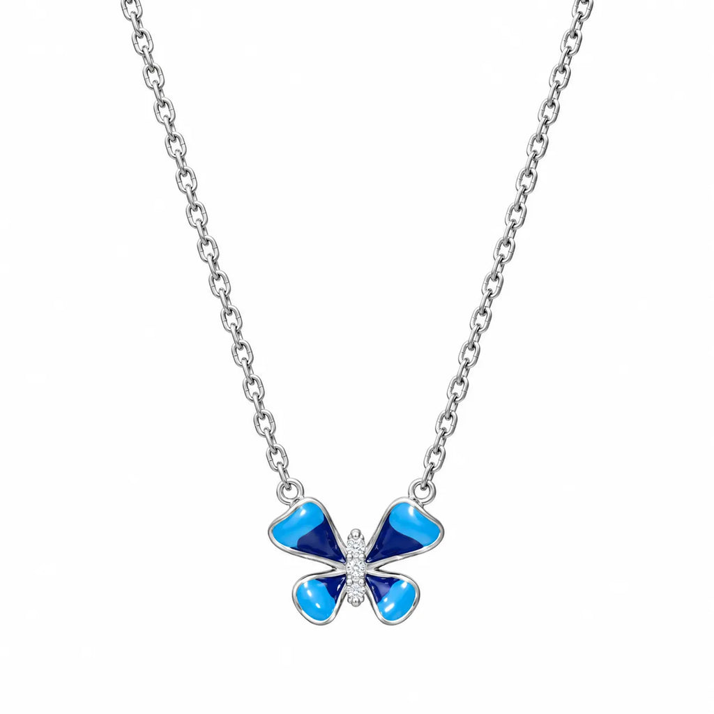 Marvel Silver Blue Aura Butterfly Silver Chain Pendant with Aqua Blue Wings and Sparkling Centre for Girls and Women