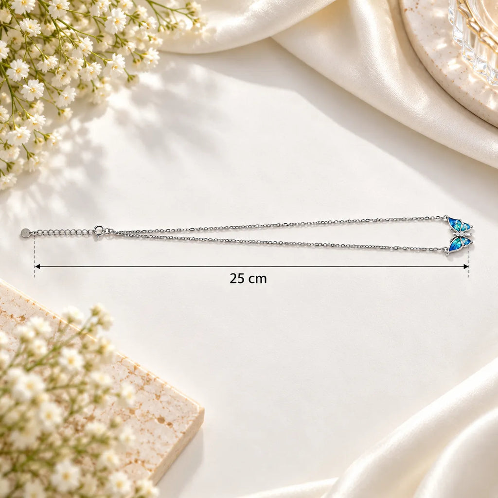 Marvel Silver Blue Butterfly Silver Chain Pendant for Girls and Women