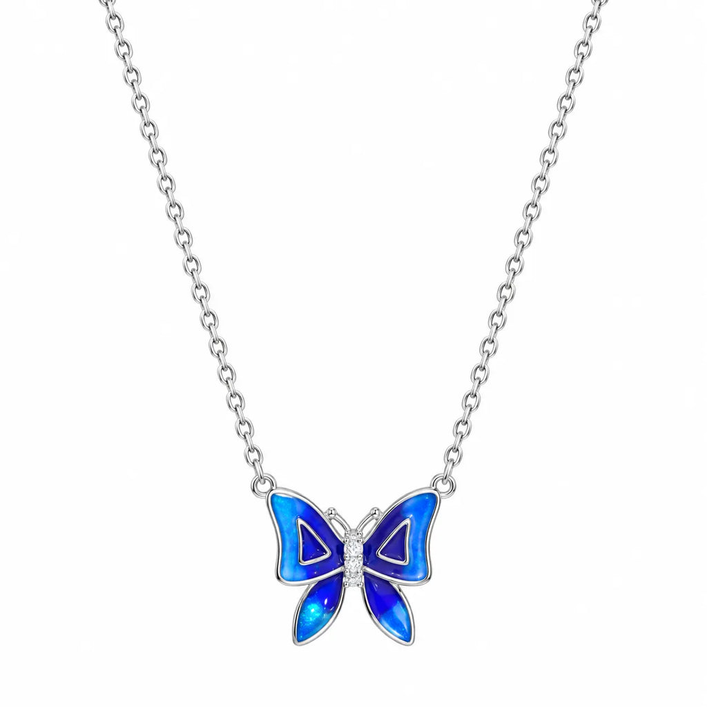 Marvel Silver Blue Enamel Butterfly Silver Chain Pendant for Girls and Women