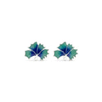 Marvel Silver blue and green enamel leaf stud earrings for women and girls featuring a silver-plated finish with a nature-inspired minimalist design.