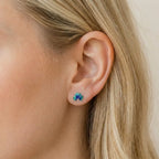 Marvel Silver blue and green enamel leaf stud earrings for women and girls featuring a silver-plated finish with a nature-inspired minimalist design.
