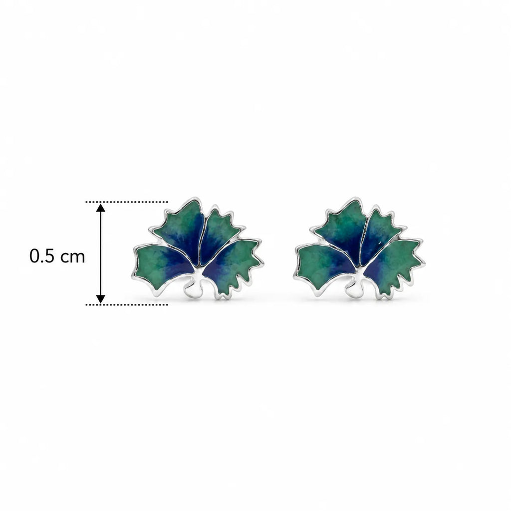Marvel Silver blue and green enamel leaf stud earrings for women and girls featuring a silver-plated finish with a nature-inspired minimalist design.