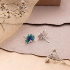 Marvel Silver blue and green enamel leaf stud earrings for women and girls featuring a silver-plated finish with a nature-inspired minimalist design.