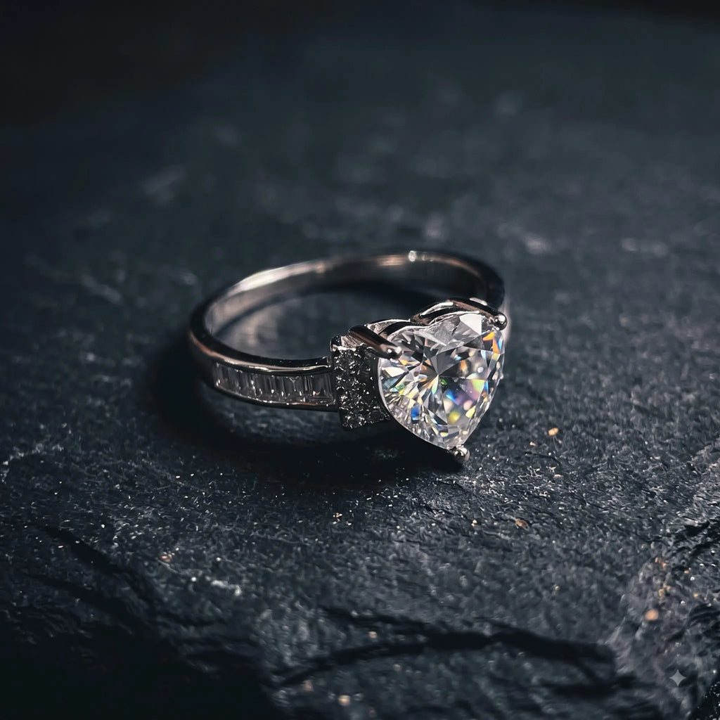 Marvel Silver Bow Accent Heart Crystal Silver Ring for Girls and Women Featuring a Large Sparkling Heart-Shaped Centre Stone, Crystal-Studded Bow Side Accents and Elegant Silver Band