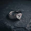 Marvel Silver Bow Accent Heart Crystal Silver Ring for Girls and Women Featuring a Large Sparkling Heart-Shaped Centre Stone, Crystal-Studded Bow Side Accents and Elegant Silver Band